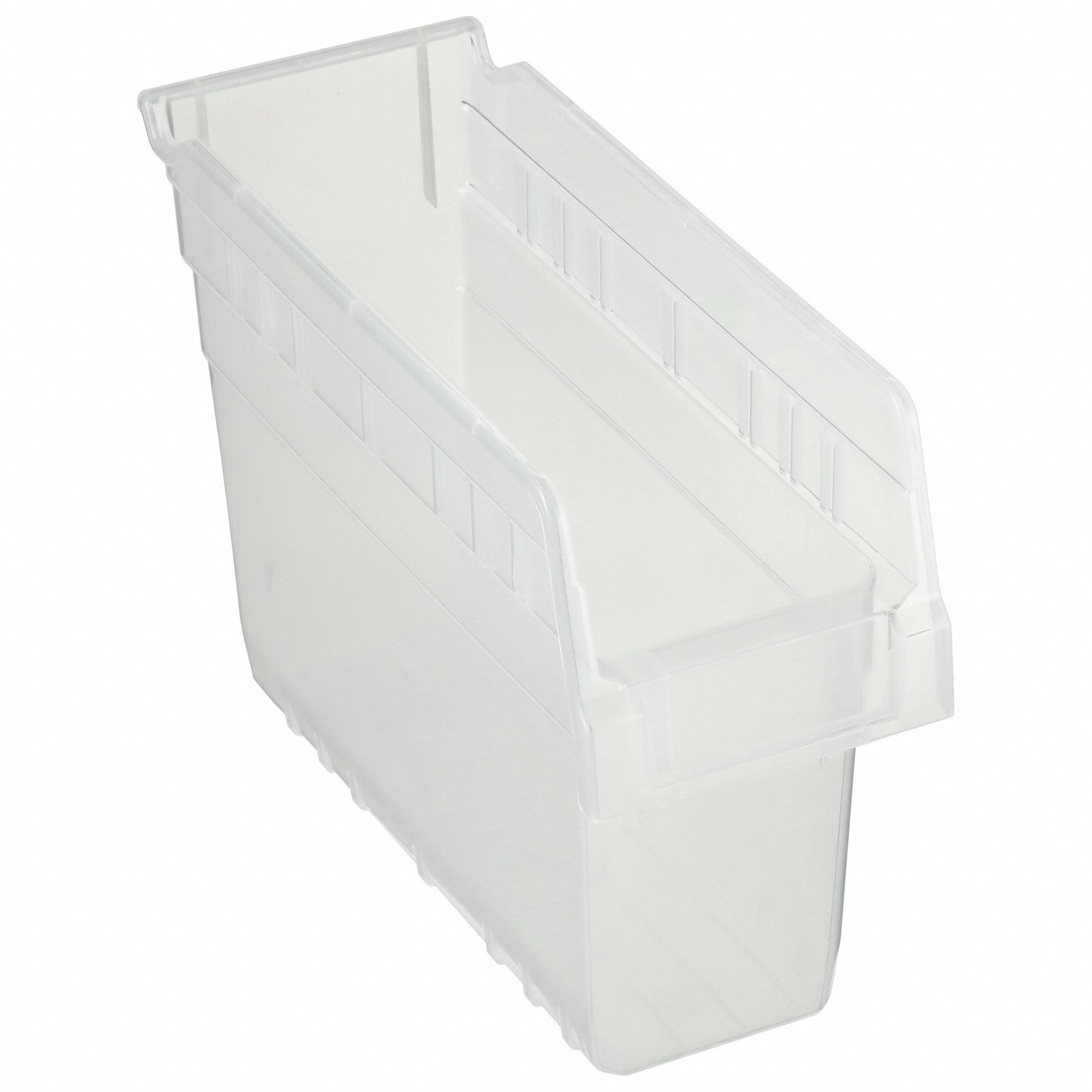 Shelf Bin: 11 5/8 in Overall Lg, 4 3/8 in x 8 in, Clear, Nesting Capable