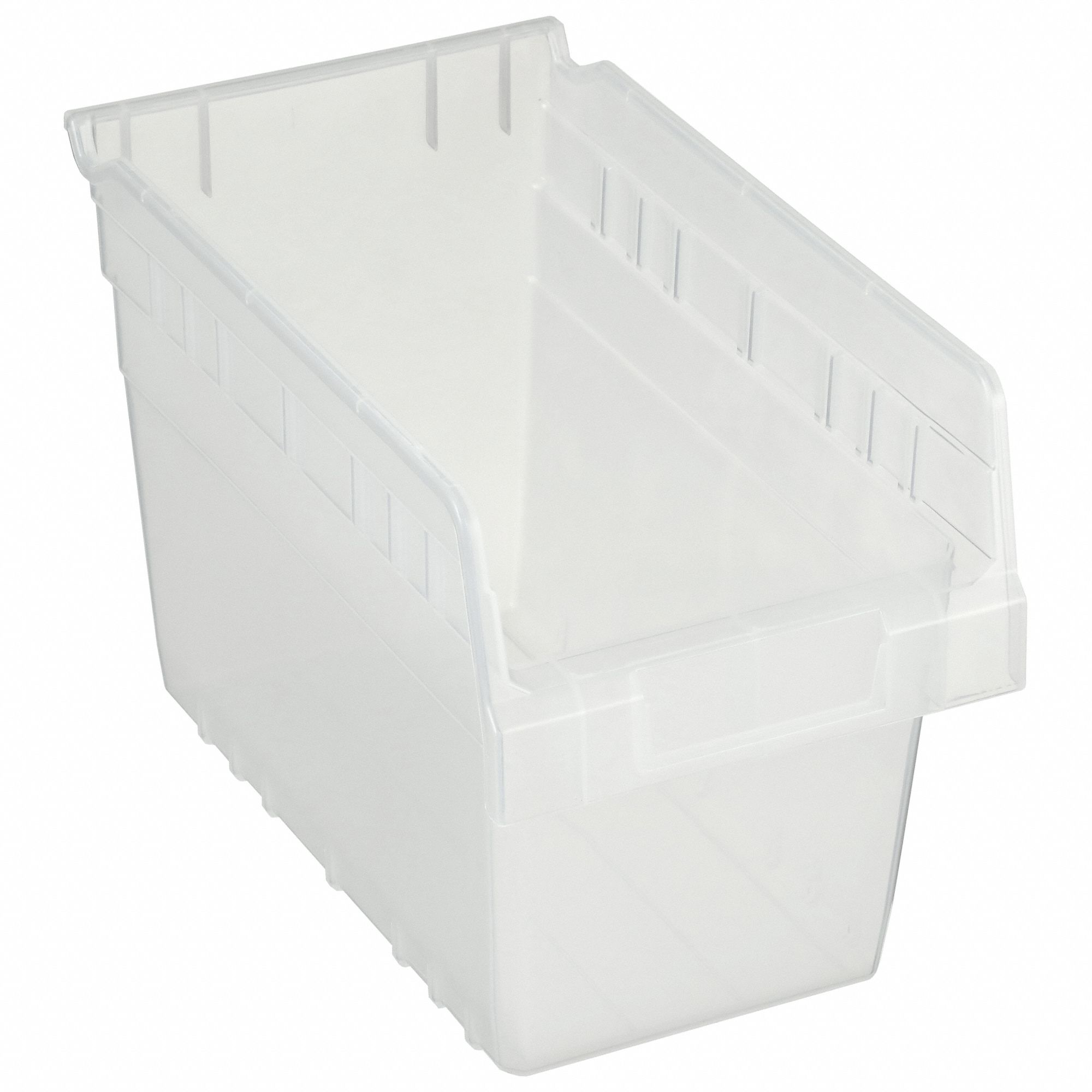 Shelf Bin: 11 5/8 in Overall Lg, 6 5/8 in x 8 in, Clear, Nesting Capable