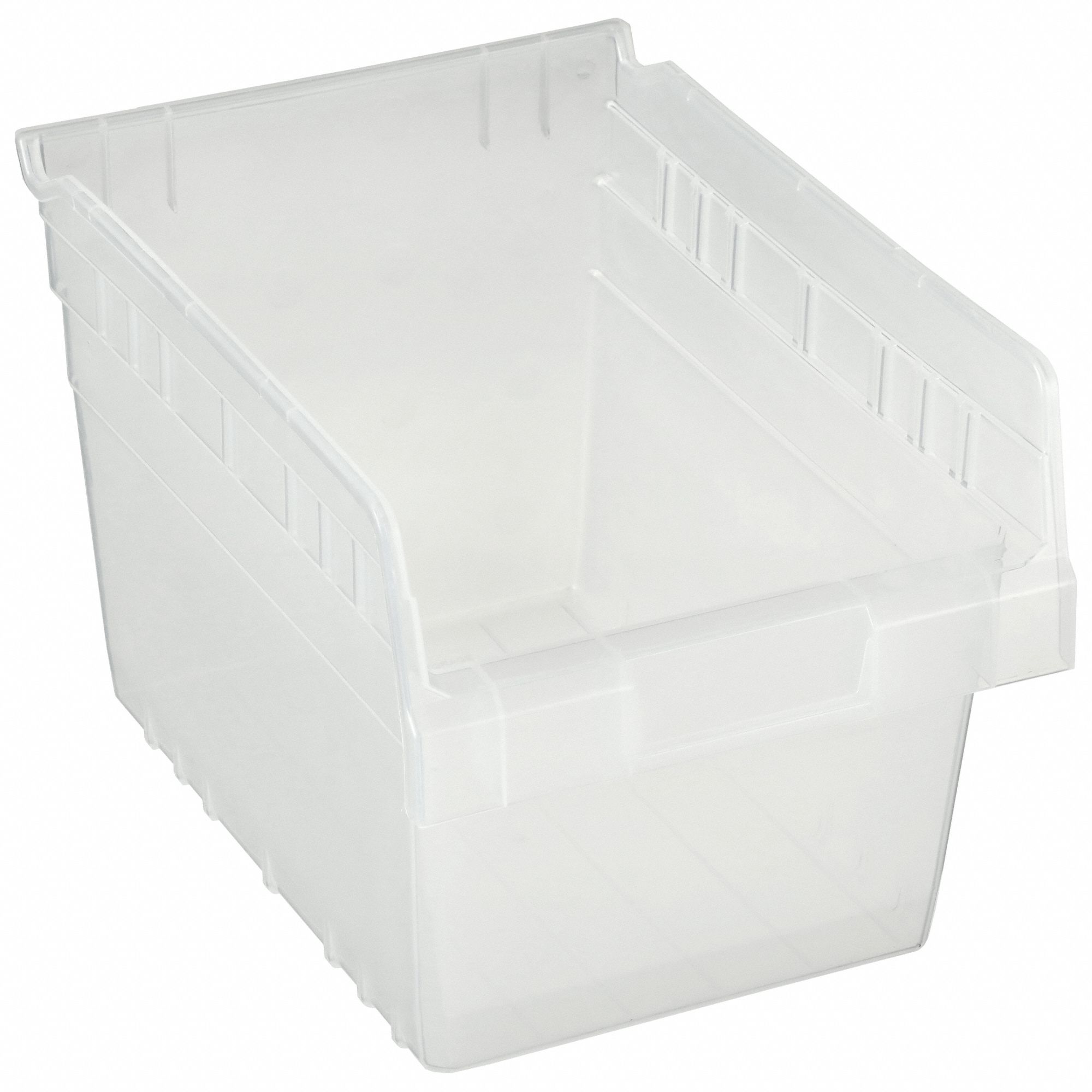 Shelf Bin: 11 5/8 in Overall Lg, 8 3/8 in x 8 in, Clear, Nesting Capable