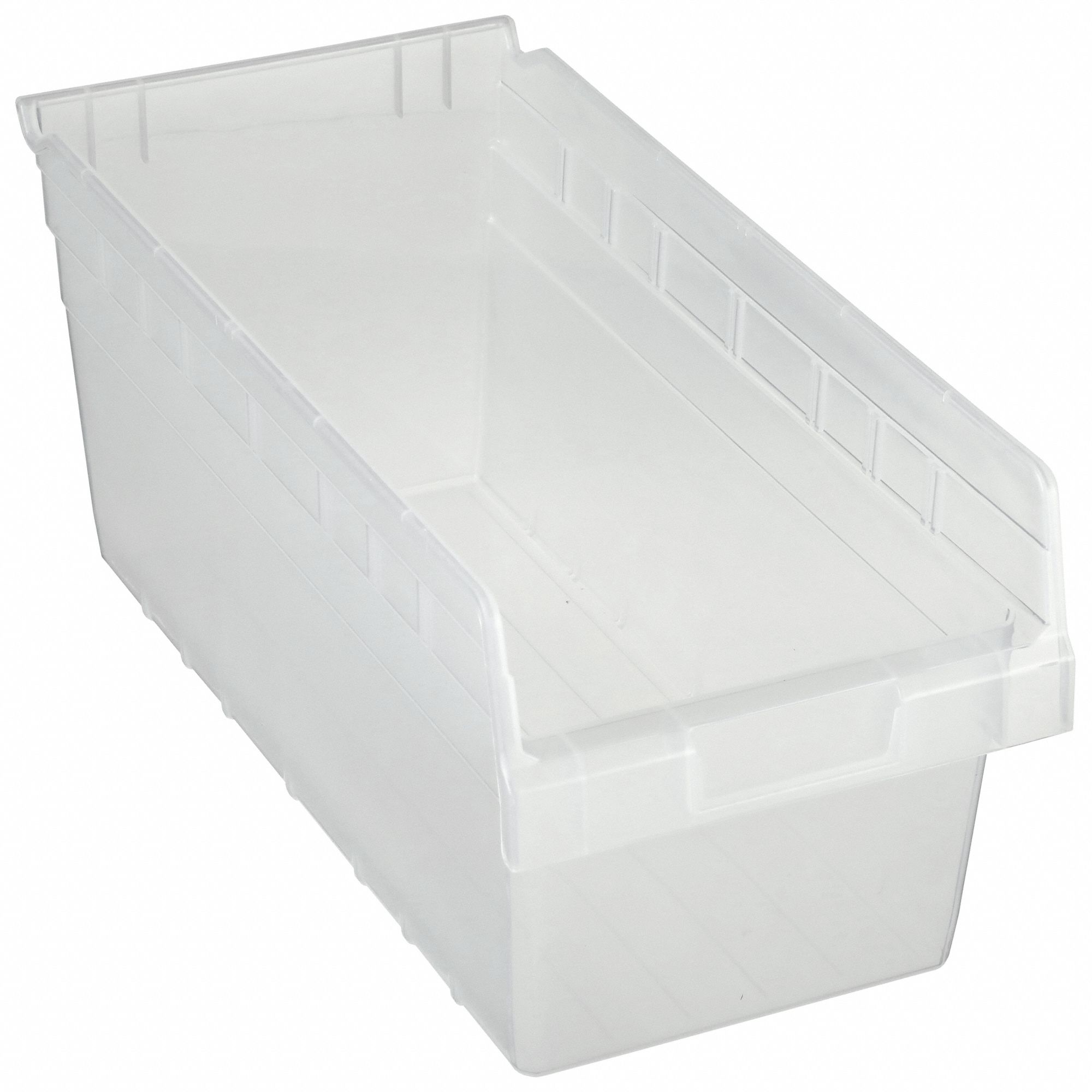 Shelf Bin: 17 7/8 in Overall Lg, 8 3/8 in x 8 in, Clear, Nesting Capable