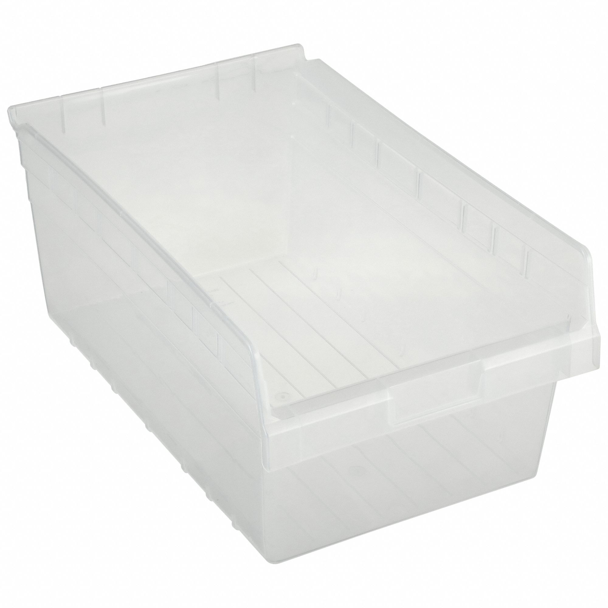 Shelf Bin: 17 7/8 in Overall Lg, 11 1/8 in x 8 in, Clear, Nesting Capable