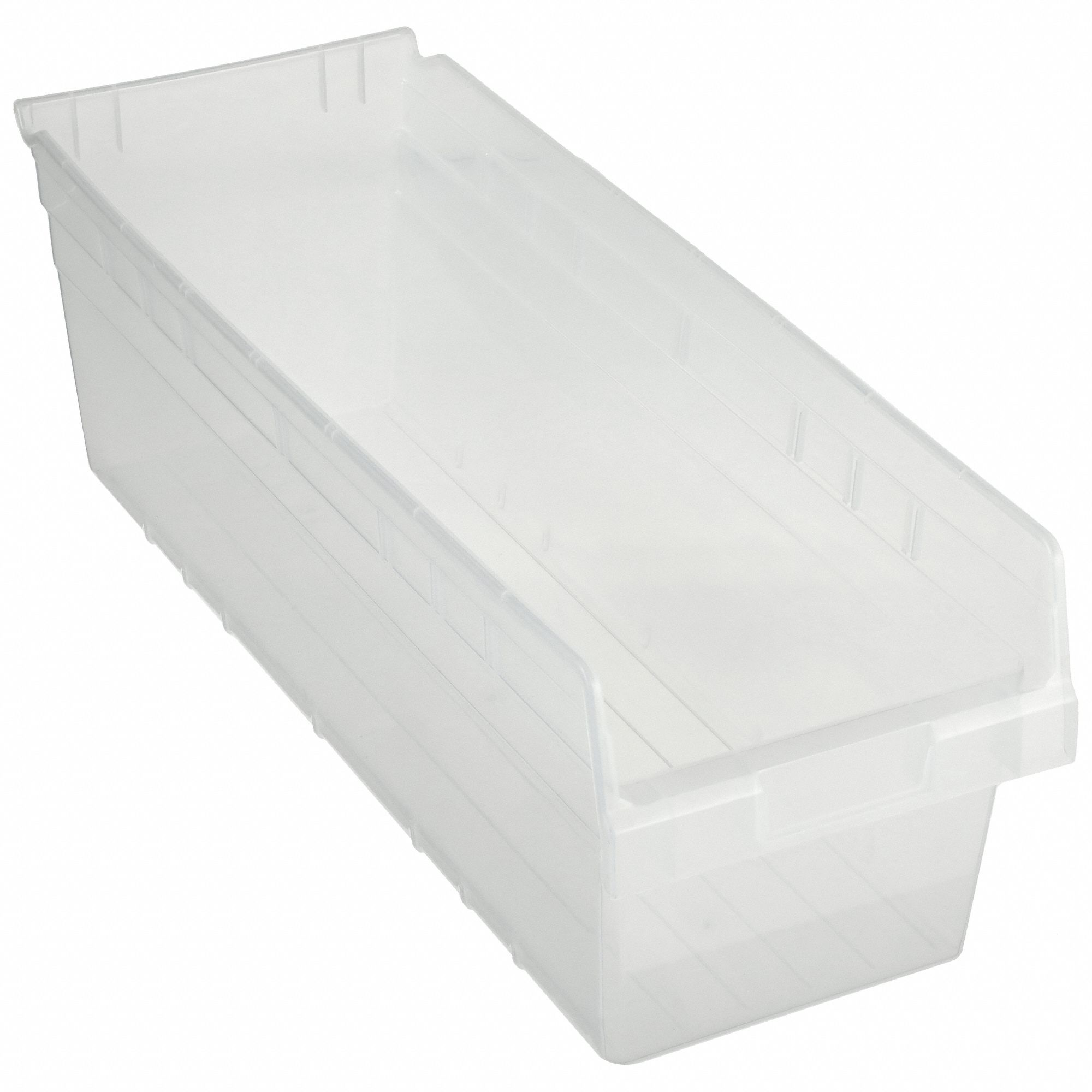 Shelf Bin: 23 5/8 in Overall Lg, 8 3/8 in x 8 in, Clear, Nesting Capable