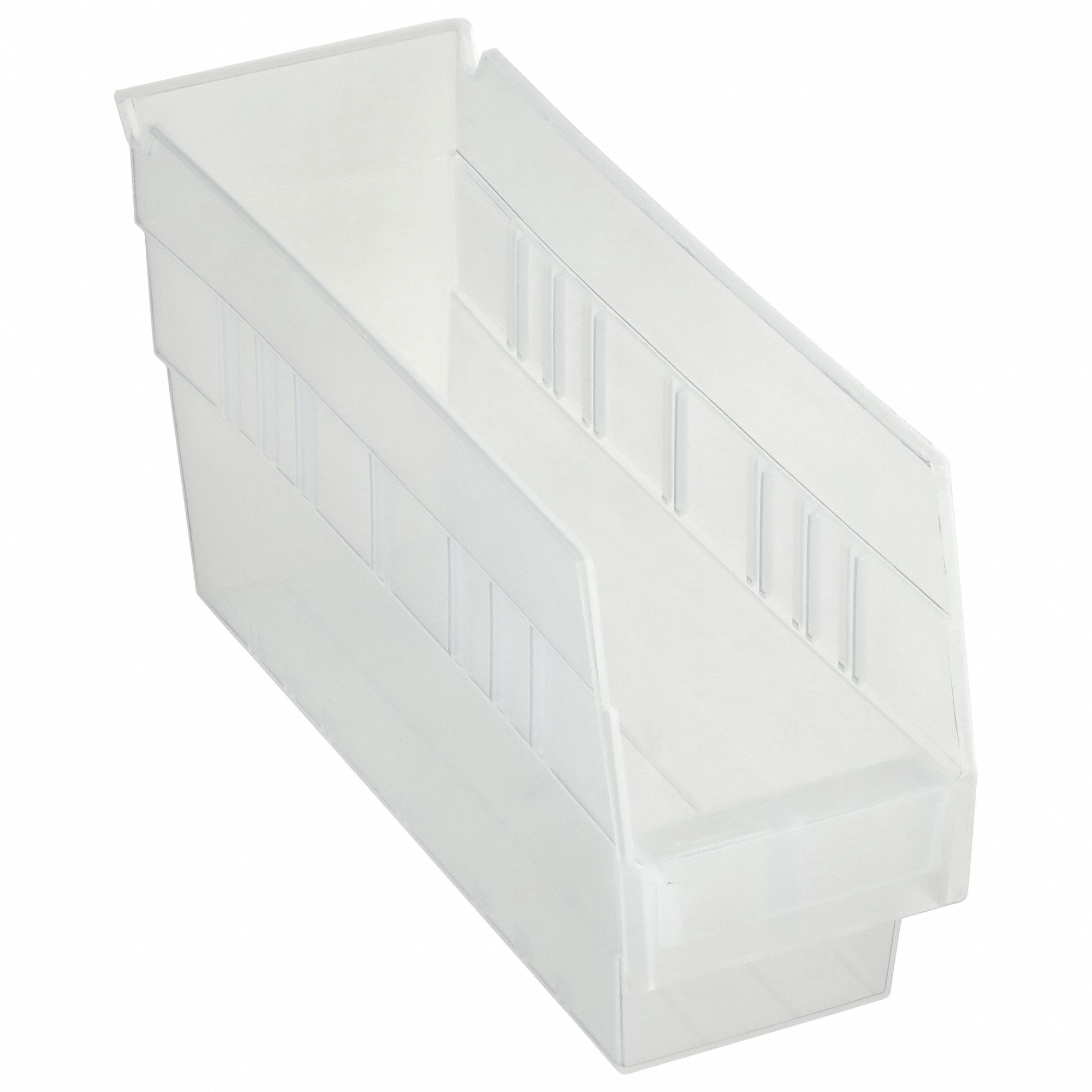 Shelf Bin: 11 5/8 in Overall Lg, 4 1/8 in x 6 in, Clear, Nesting Capable
