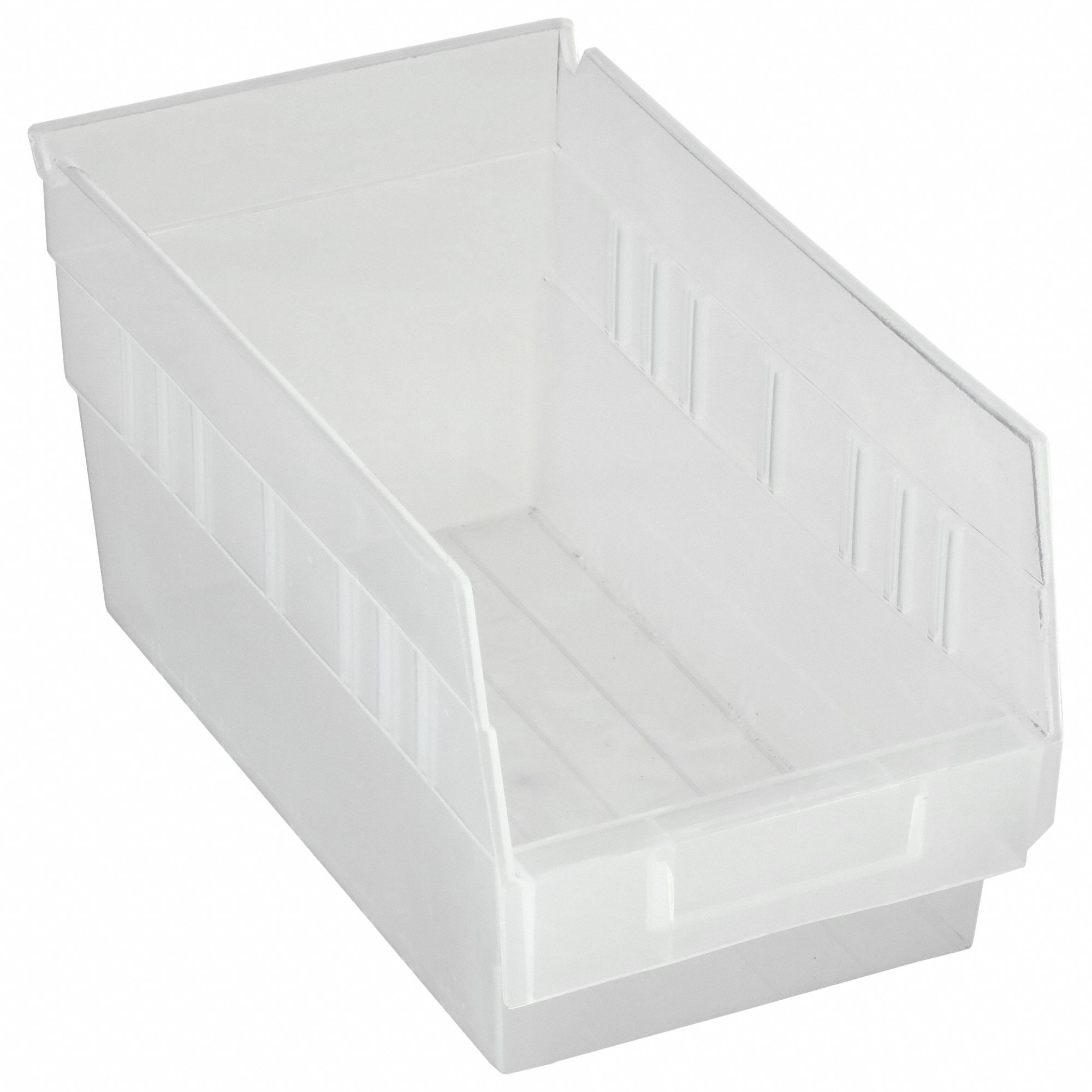 Shelf Bin: 11 5/8 in Overall Lg, 6 5/8 in x 6 in, Clear, Nesting Capable