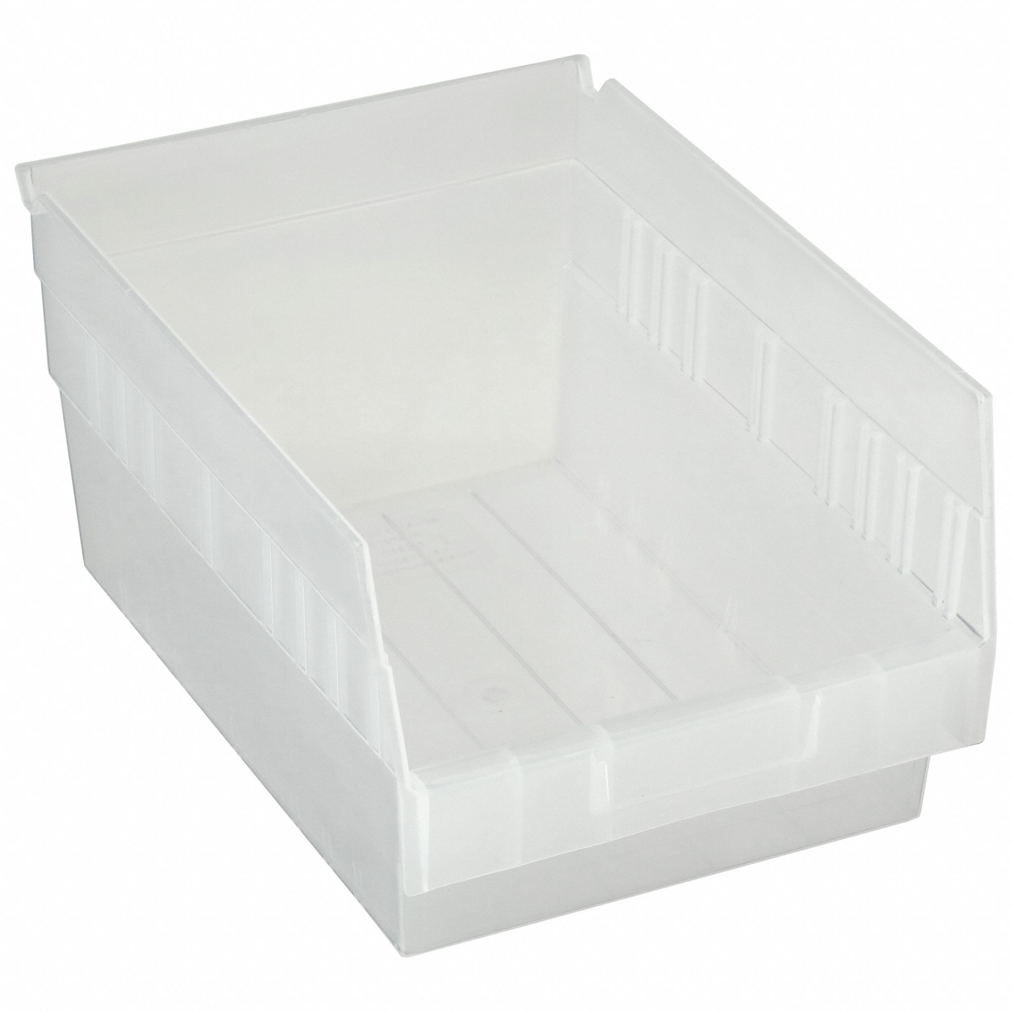 Shelf Bin: 11 5/8 in Overall Lg, 8 3/8 in x 6 in, Clear, Nesting Capable