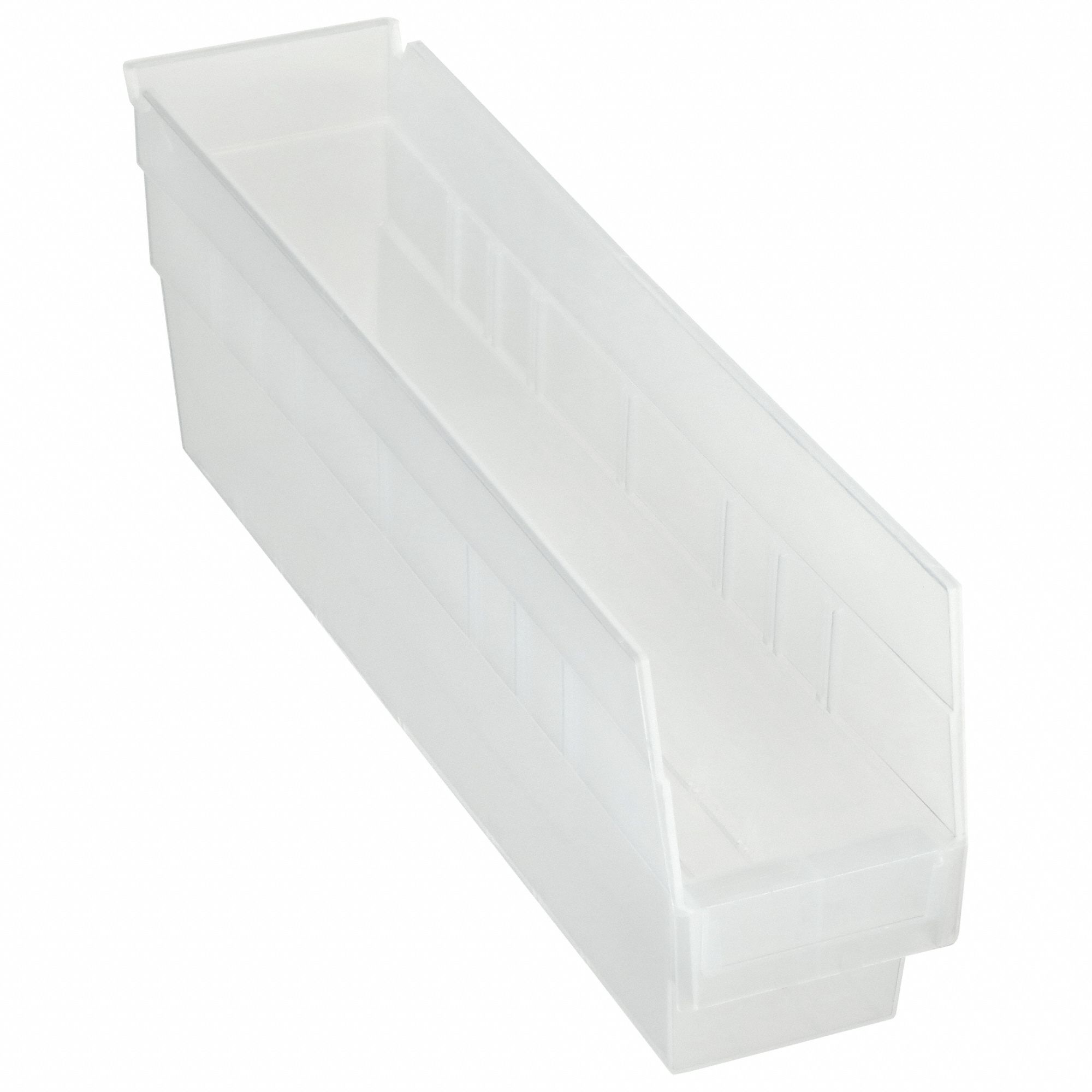 Shelf Bin: 17 7/8 in Overall Lg, 4 3/8 in x 6 in, Clear, Nesting Capable