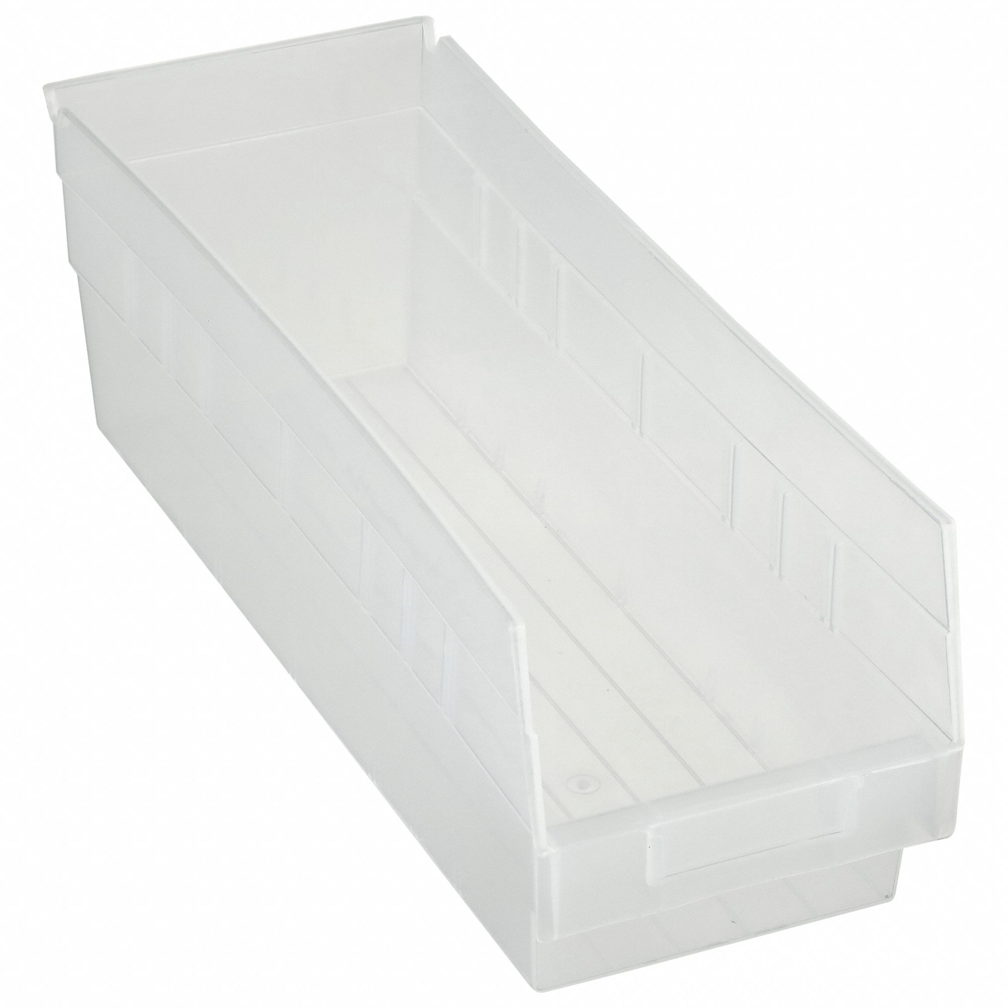 Shelf Bin: 17 7/8 in Overall Lg, 6 5/8 in x 6 in, Clear, Nesting Capable