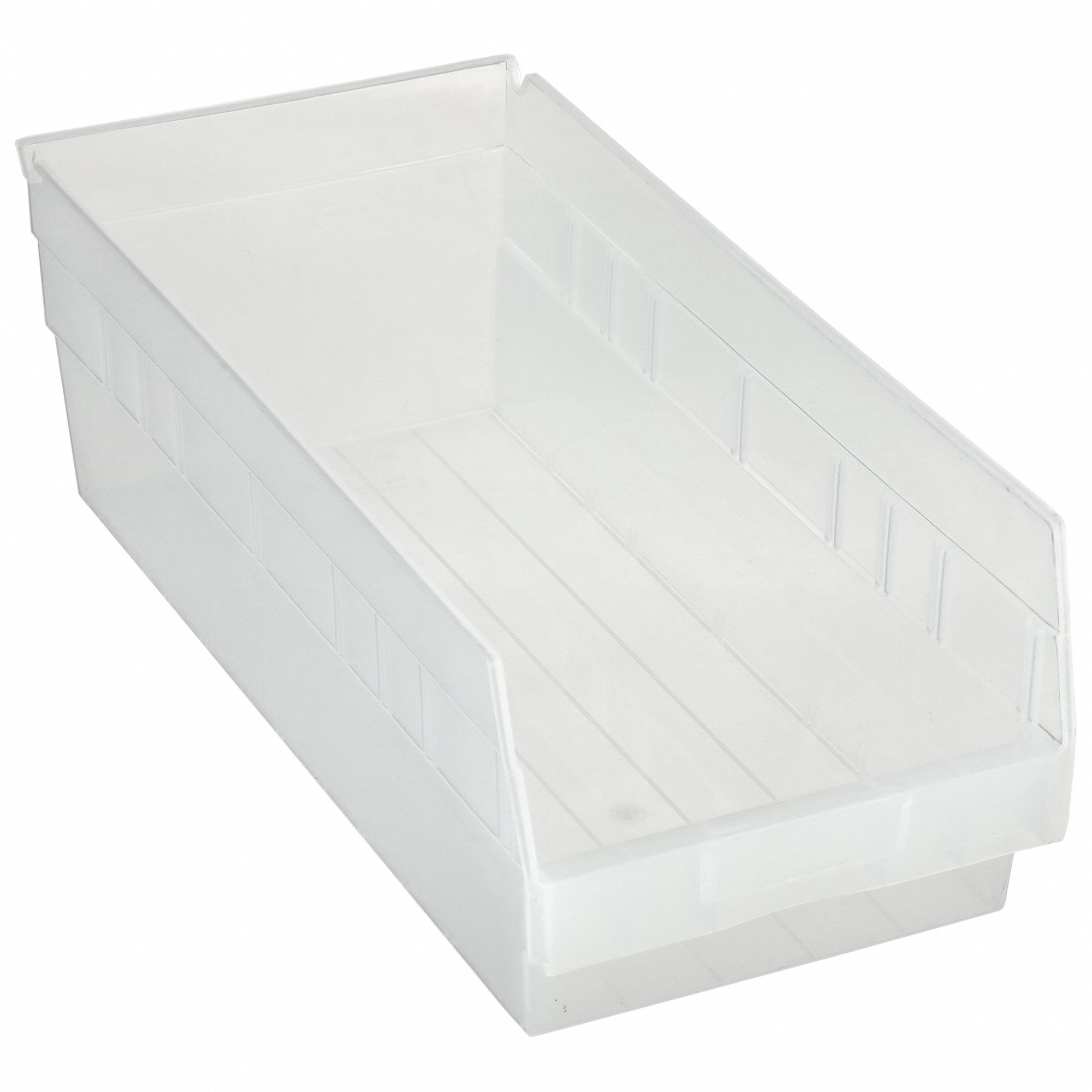 Shelf Bin: 17 7/8 in Overall Lg, 8 3/8 in x 6 in, Clear, Nesting Capable