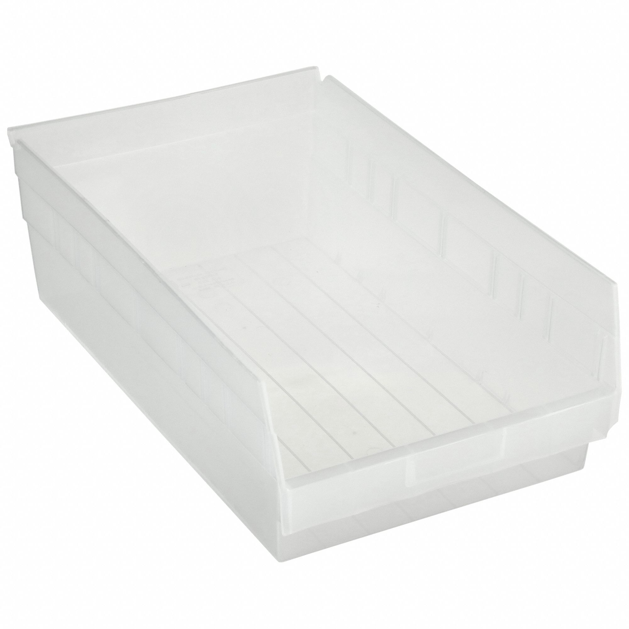 Shelf Bin: 17 7/8 in Overall Lg, 11 1/8 in x 6 in, Clear, Nesting Capable