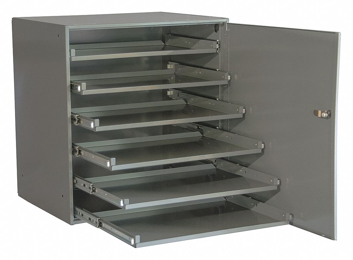 SLIDING DRAWER CABINET FRAME, 20⅜ IN X 16 IN X 21⅞ IN, FOR 6 DRAWERS, GREY, BEARING