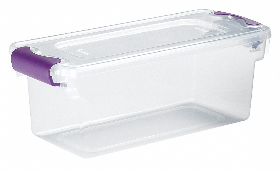 Storage Tote: 1.8 gal, 16 1/4 in x 7 in x 6 1/8 in, Clear Body, Clear Lid, Less than 10 gal