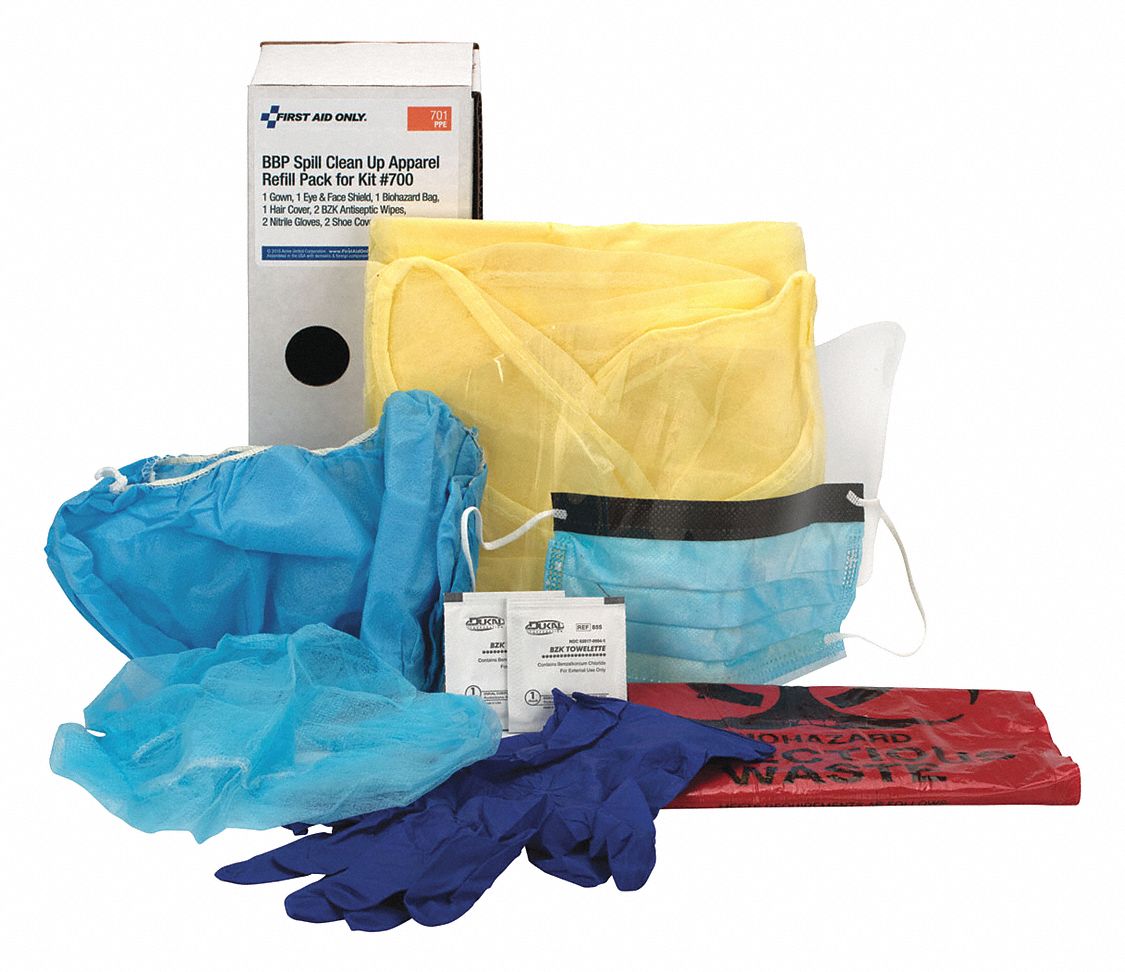 Bloodborne Pathogen Kit Refill: (2) BZK Antiseptic Towelettes, (1) Biohazard Bag, Box