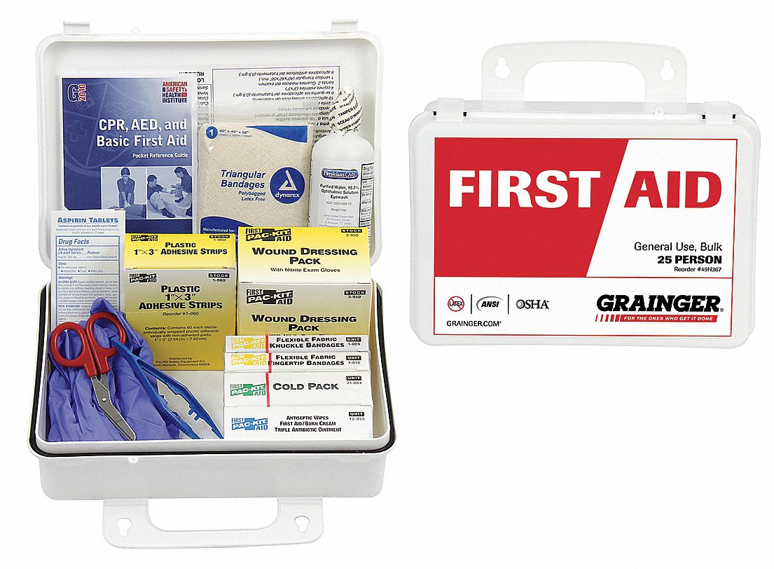 Industrial, 25 People Served per Kit, First Aid Kit - 49H367|54624 ...