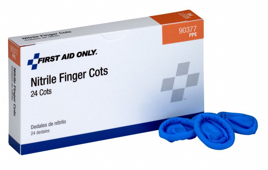 Finger Cots: 0.09 mm Thick, Blue, Universal, 24 PK