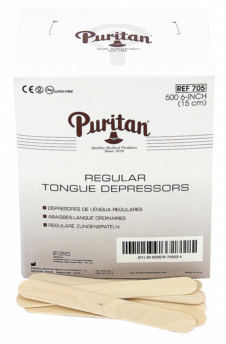 Tongue Depressors: Non-Sterile, Wood, 6 in Lg, 3/4 in Wd, 500 PK