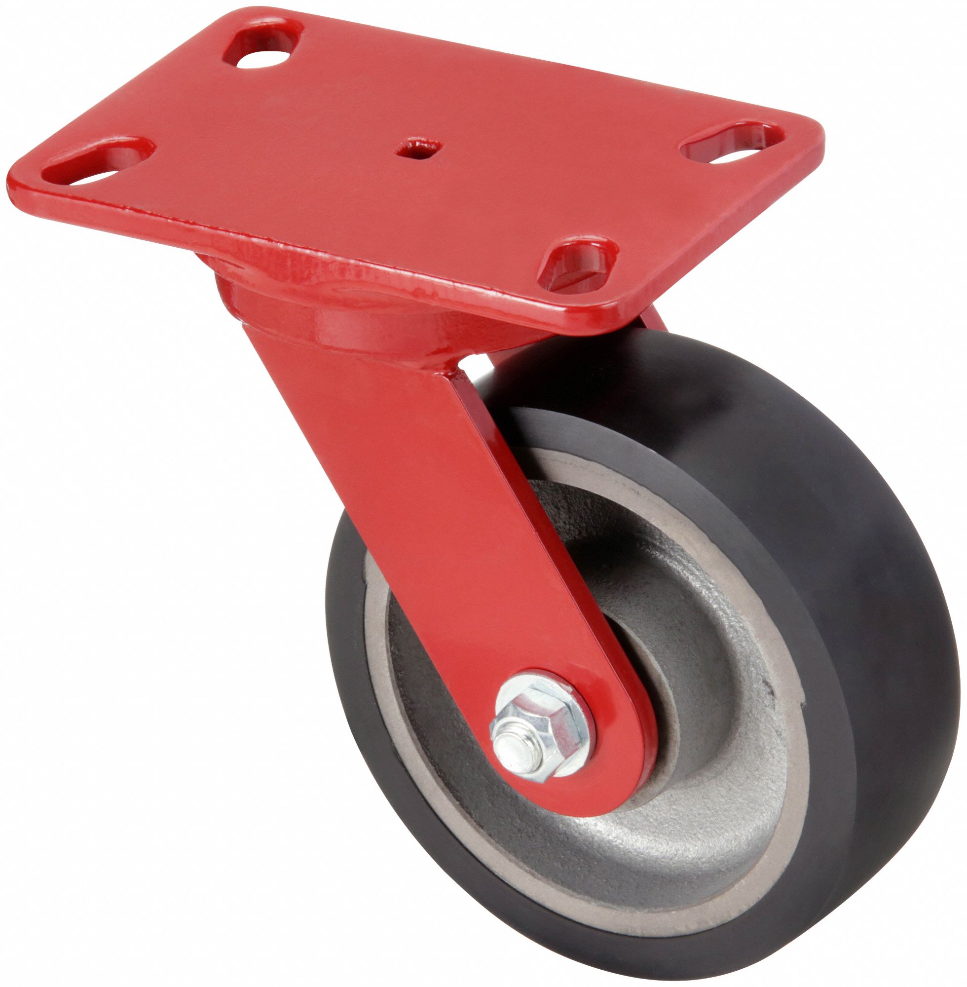 Plate Caster: Swivel, No Brake, Polyurethane, 4 in Wheel Dia, 2 in Wheel Wd, Slot, Ball