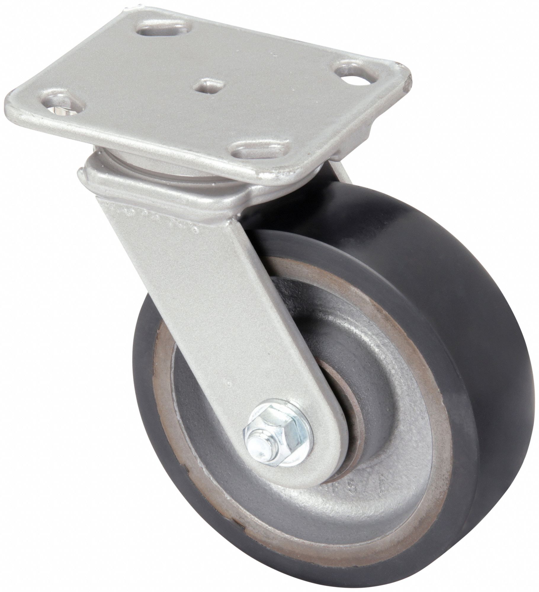 STANDARD PLATE CASTER, 4 IN WHEEL DIA, 975 LB, 5⅝ IN MOUNTING H, SWIVEL CASTER, HARD