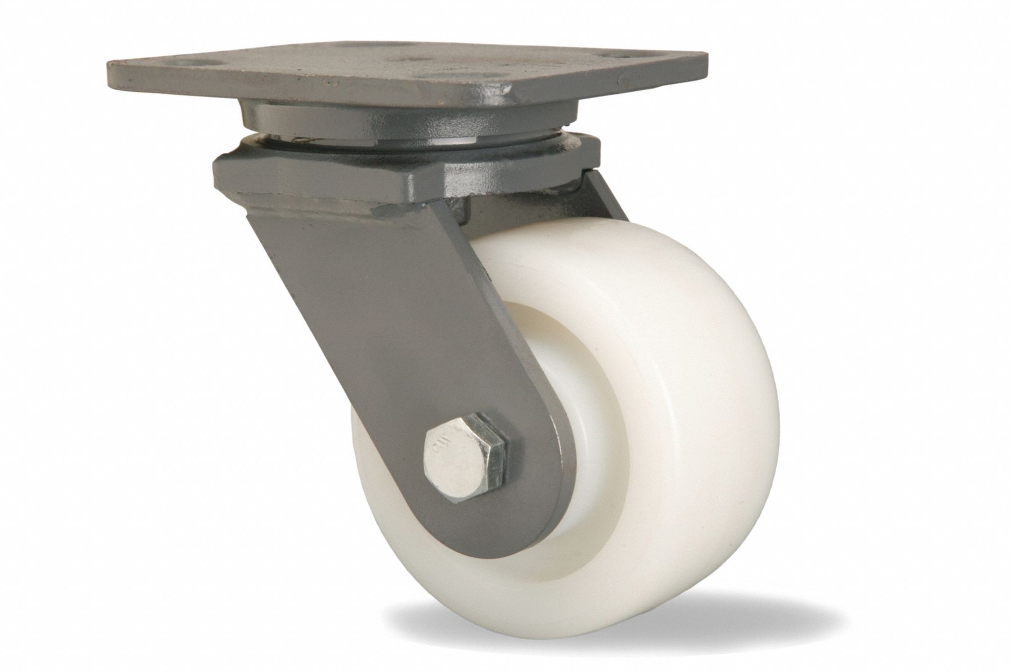 Plate Caster: Swivel, No Brake, Nylon, 4 in Wheel Dia, 2 in Wheel Wd, 5 5/8 in Mounting Ht
