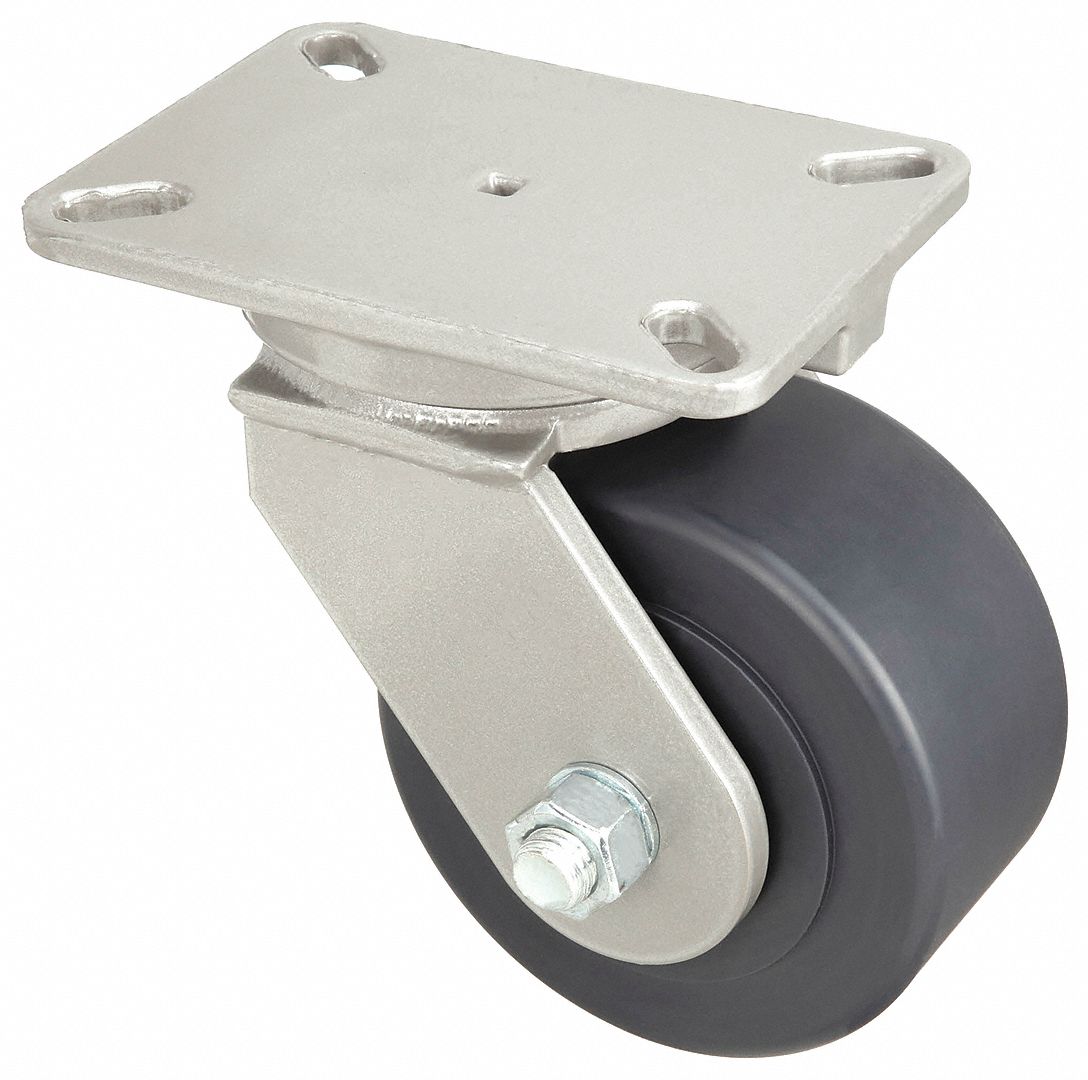 STANDARD PLATE CASTER, 6 IN WHEEL DIA, 4000 LB, 8 IN MOUNTING H, SWIVEL CASTER, NYLON