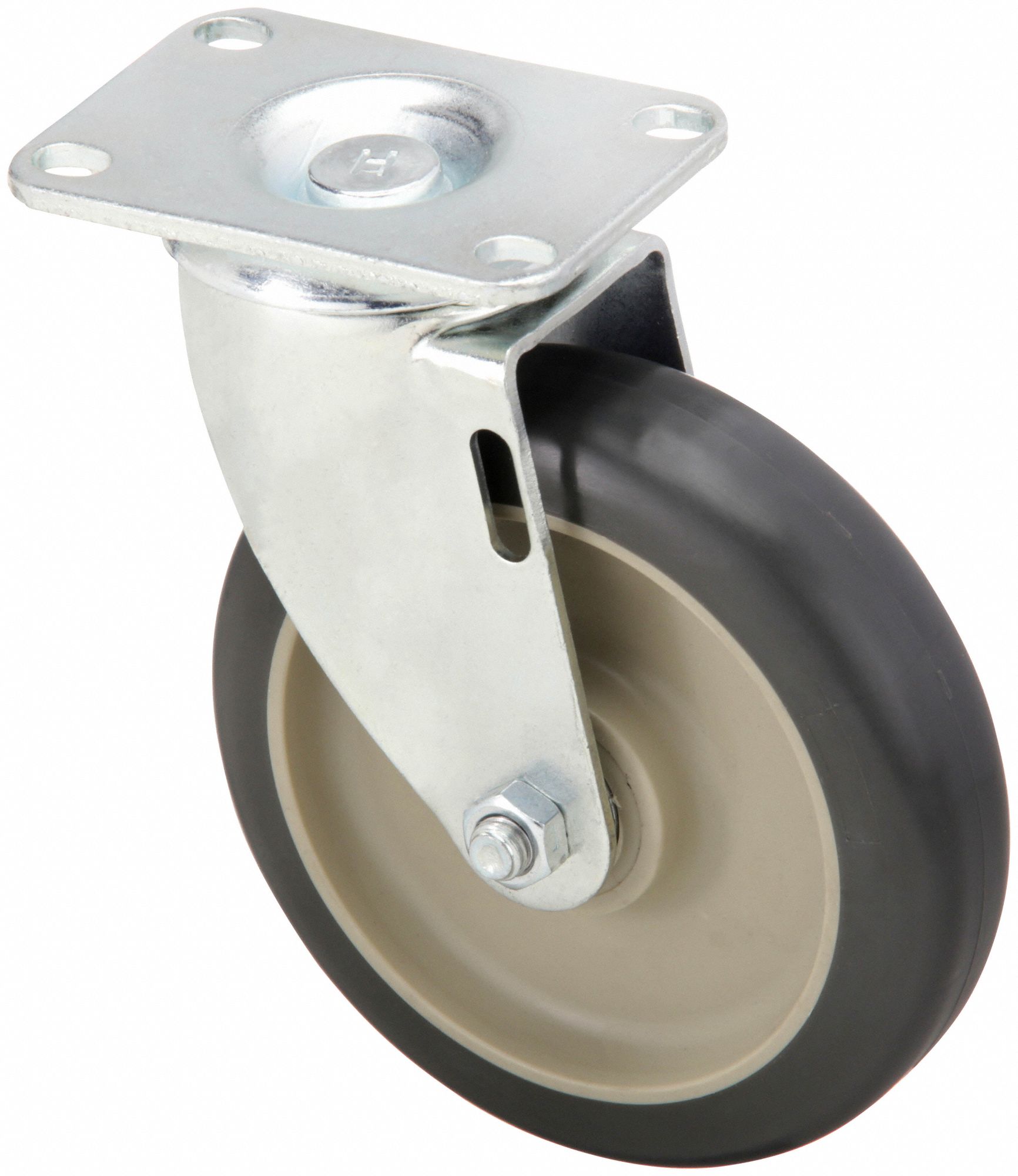 Plate Caster: Swivel, No Brake, Polyurethane, 5 in Wheel Dia, 1 1/4 in Wheel Wd