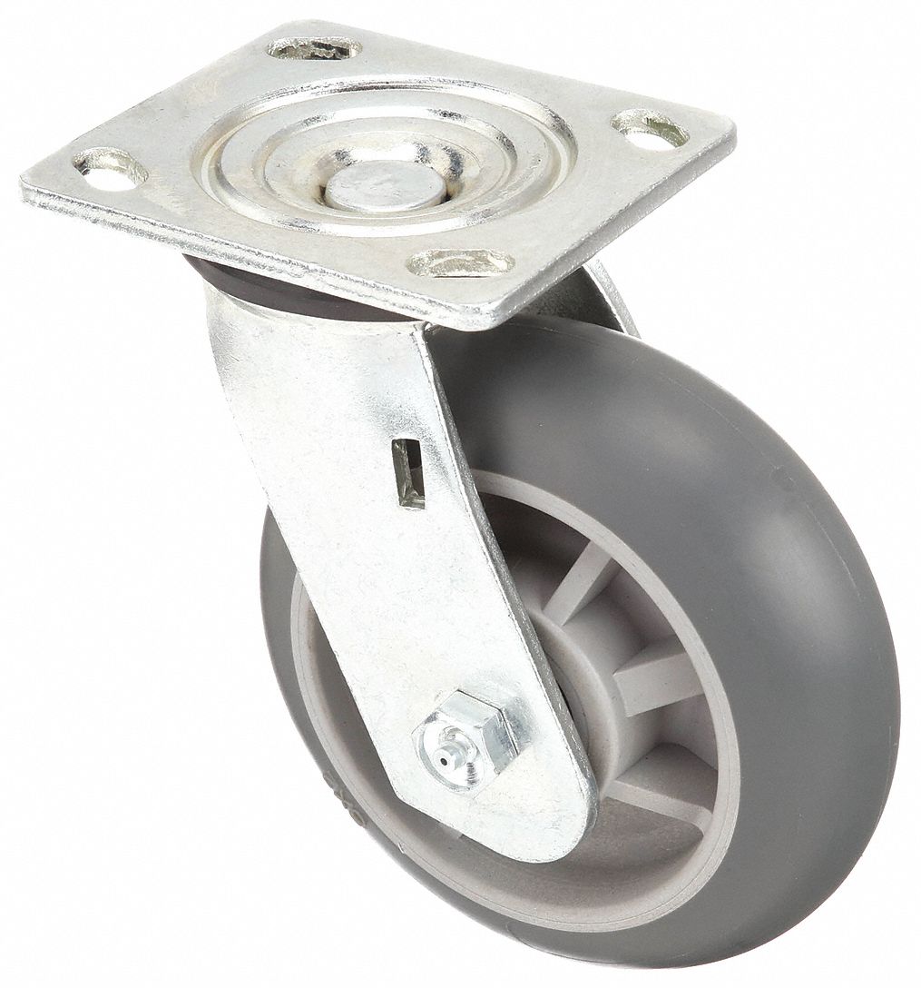 STANDARD PLATE CASTER, 6 IN WHEEL DIAMETER, 500 LB, 7¼ IN MOUNTING H, SWIVEL CASTER