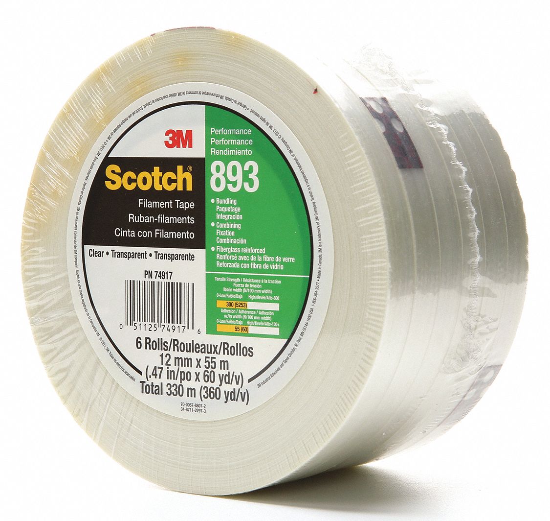 Filament Tape, 893 Series, PK 6 Grainger