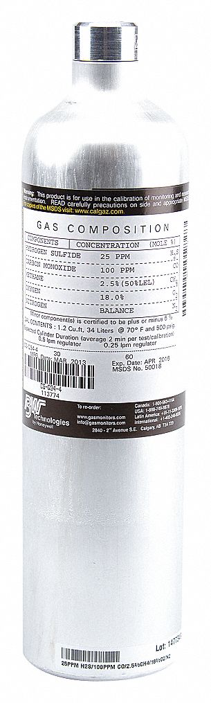 QUAD GAS, CH4, O2, H2S, CO, 34L