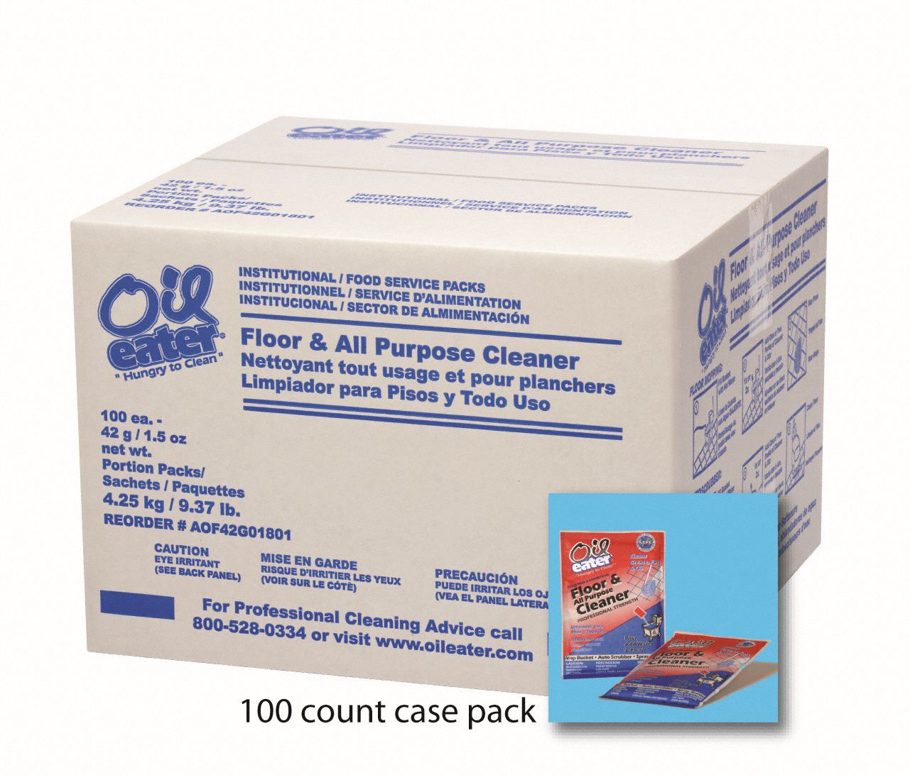 OIL EATER Floor Cleaner Packet, 1.5 oz Container Size, Concentrated