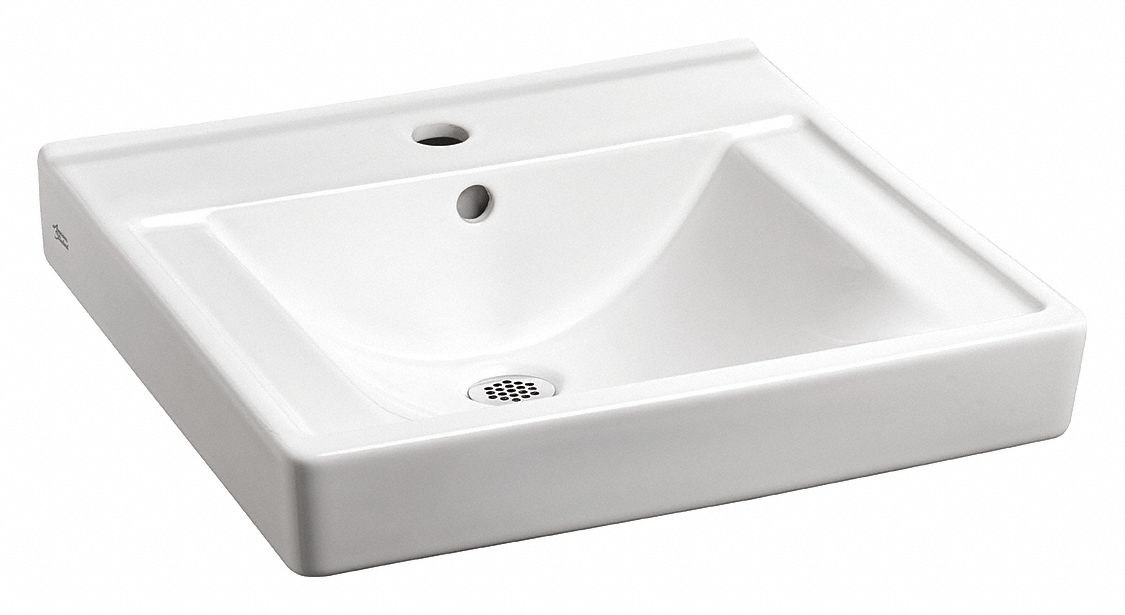 Bathroom Sink: Decorum®, White, Vitreous China, 18 1/4 in Overall Lg, Single Hole