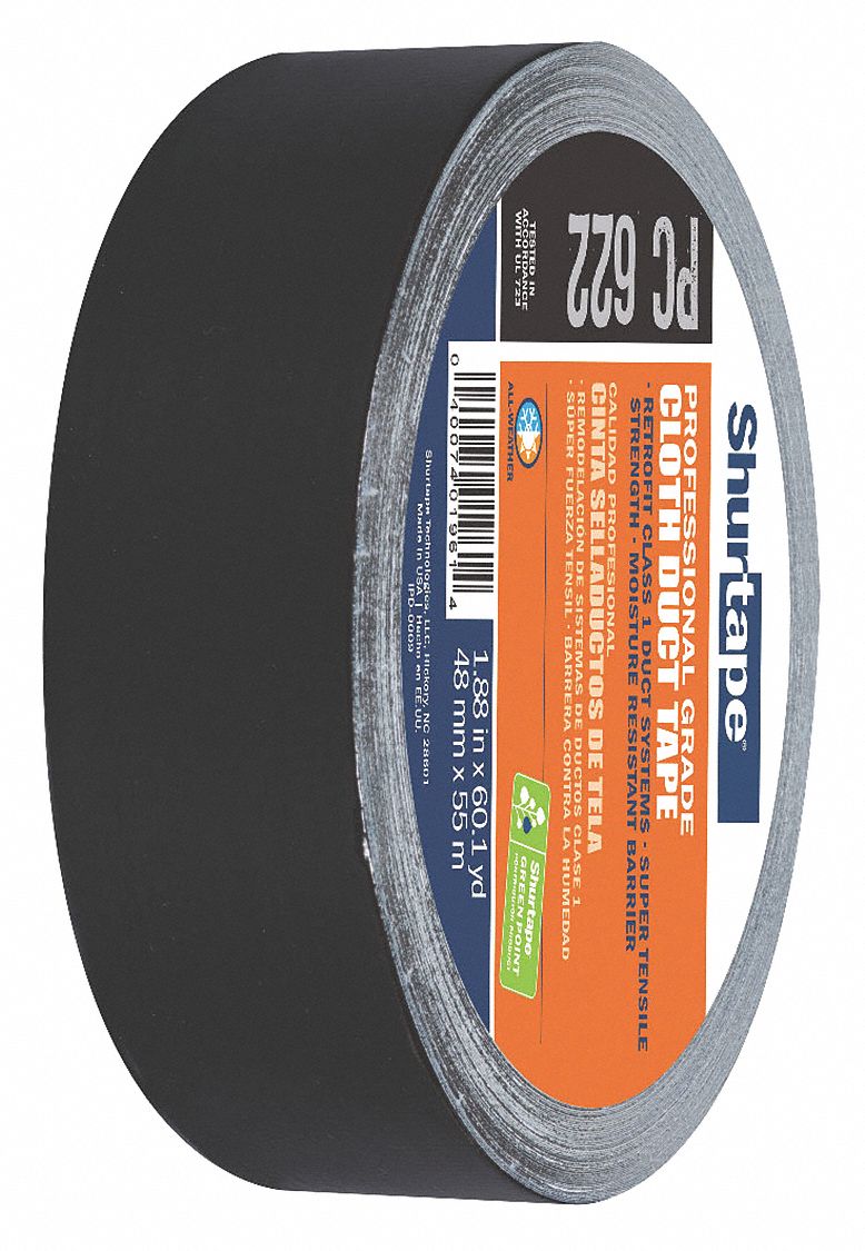 DUCT TAPE, PC 622, STANDARD DUTY, 1⅞ IN X 60 YARD, BLACK, ADHESION 60 OZ/IN