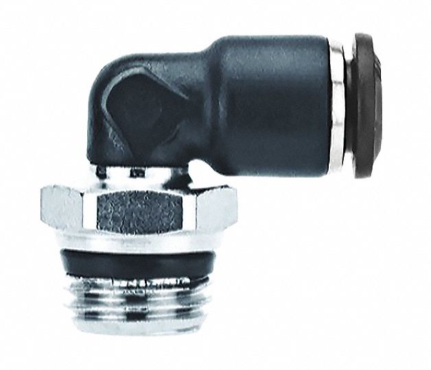 ELBOW CONNECTOR: NYLON, PUSH-TO-CONNECT X UNIVERSAL, FOR 8 MM TUBE OD, ⅛ IN PIPE, BLACK