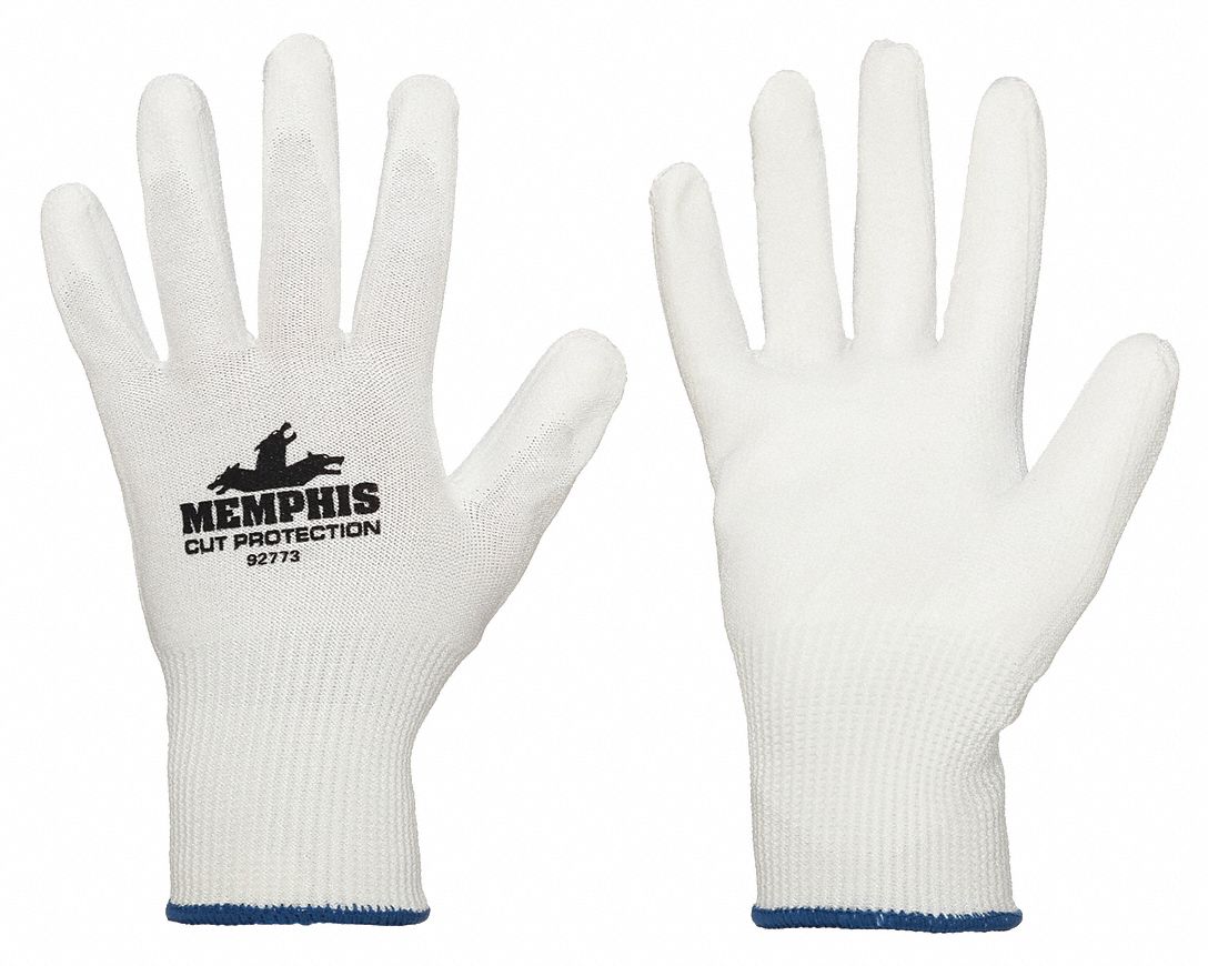 CUT RESISTANT GLOVES, ANSI 5/A3, 15 GA/SEAMLESS KNIT, SIZE M/8, WHITE, POLYURETHANE/DYNEEMA, PAIR