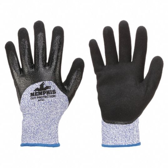 MCR SAFETY Coated Gloves: S ( 7 ), ANSI Cut Level A4, 3/4, Double Dipped,  Foam Nitrile, Smooth, 1 PR