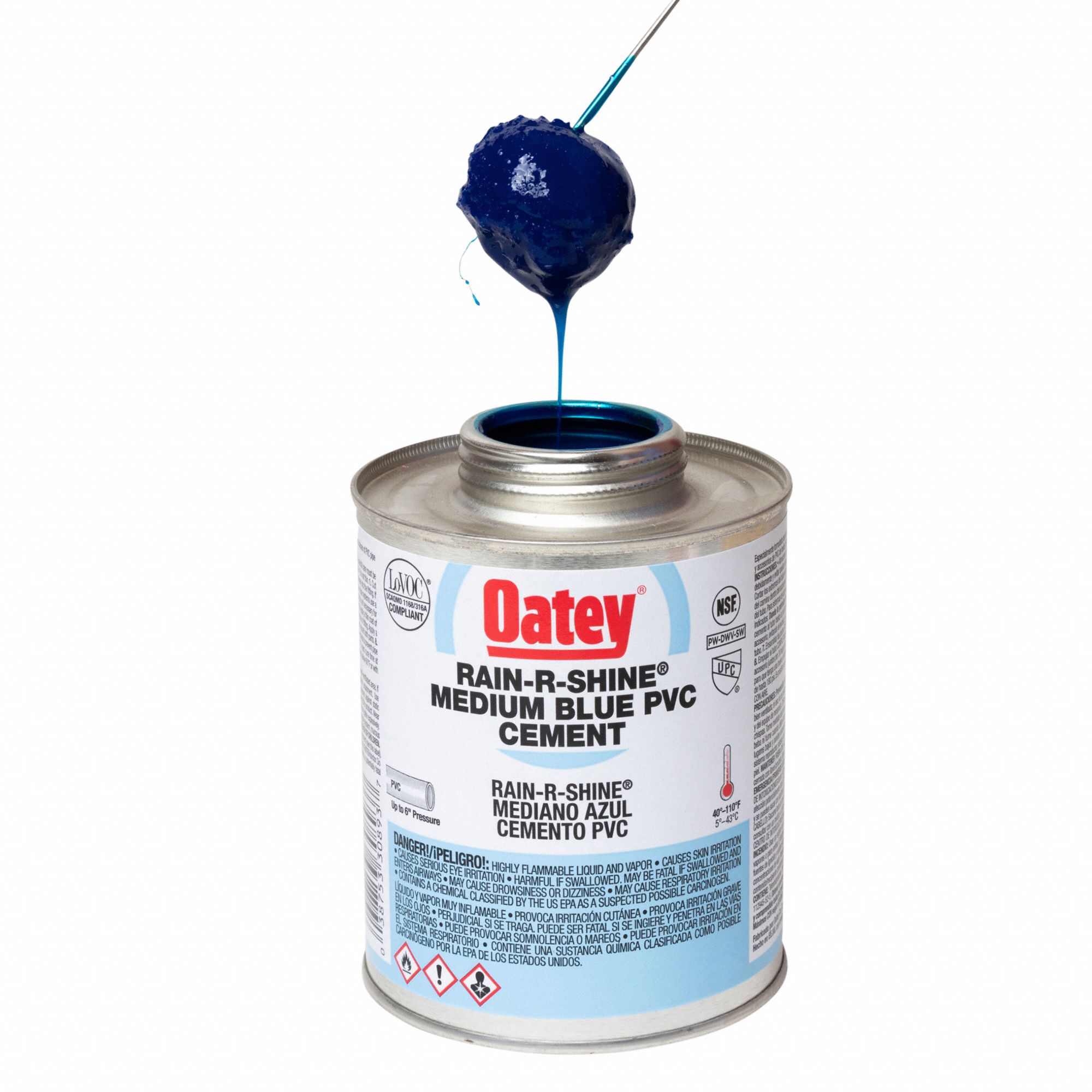 OATEY Pipe Cement RainRShine, 32 fl oz, BrushTop Can, Blue 39AN99