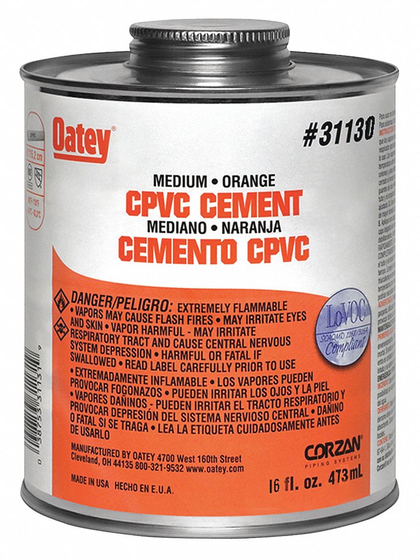 OATEY Orange Solvent Cement, CPVC, Medium Bodied, Size 16 oz, For Use