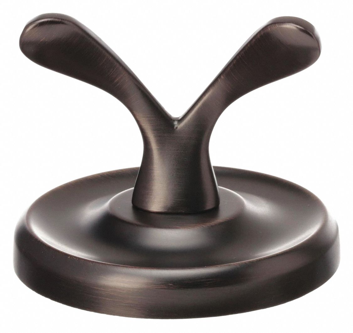 Bathroom Hook: 04-BRN7902, 2 Hooks, Zinc, Bronze, 2 3/4 in x 2 1/2 in x 2 1/2 in, Wall