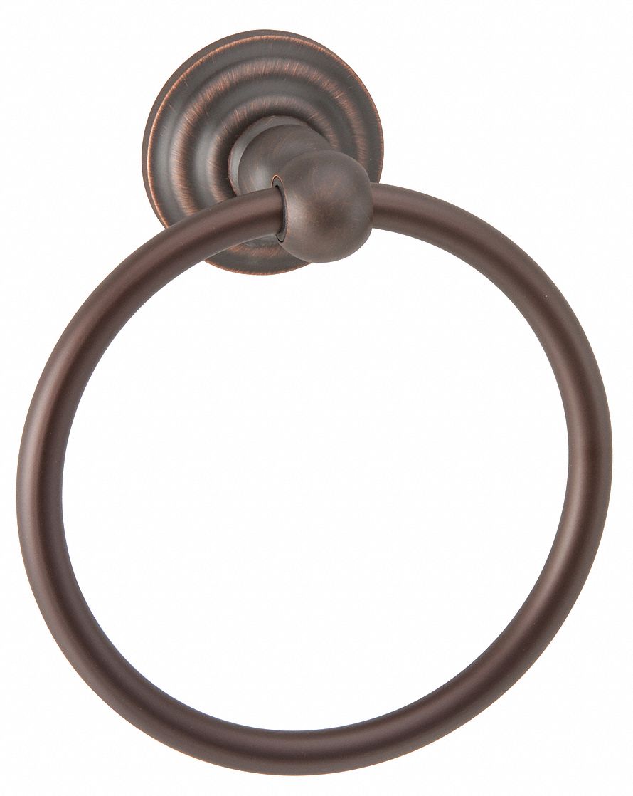 Towel Ring: 04-BRN6204, Wall Mount, 2 3/4 in Base Ht, 2 3/4 in Base Wd, 6 5/8 in Ring Ht