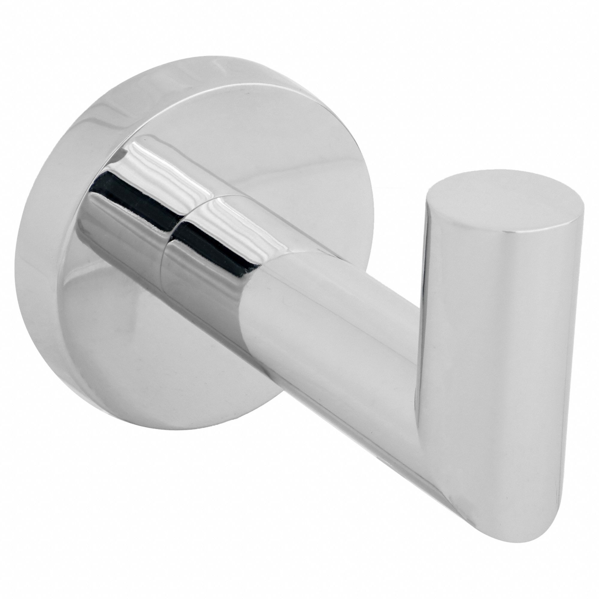 Robe Hook: 2 in x 2 in x 2 7/8 in, Zinc, Polished, Mounting Plates/Nylon Anchors/Screws