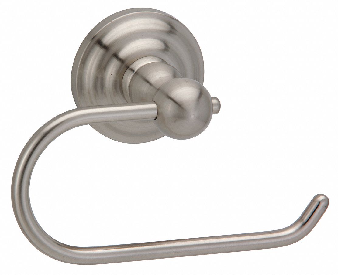 TOILET PAPER HOLDER, STANDARD CORE, HORIZONTAL SINGLE ROLL, SINGLE POST HOLDER, ZAMAC, SATIN