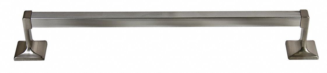 Towel Bar: Wall Mount, Zinc, Satin Nickel, 17 7/8 in Center to Center Hole Distance