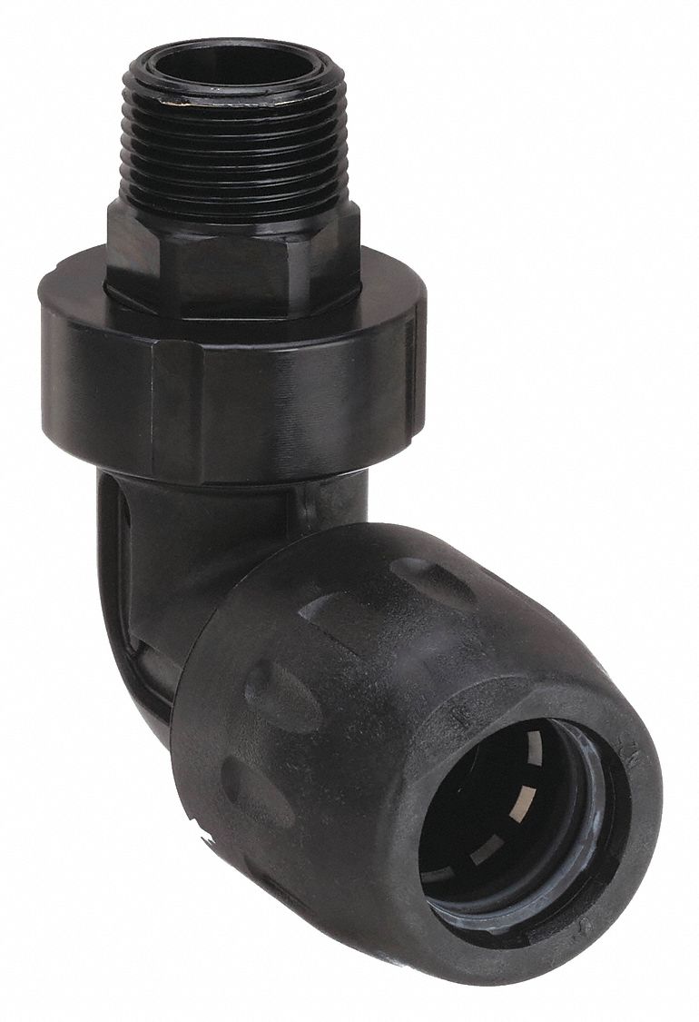 Push-Fit Elbow Fitting: 1 1/2 in OD x 1 1/4 in Pipe Size, Push-to-Connect x MNPT, Polyamide