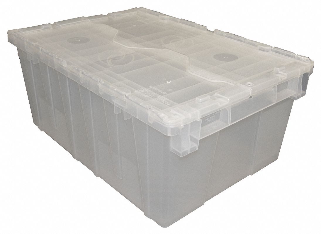 Attached Lid Container, Translucent, 9 3/8 inH x 21 15/16 inL x 15 1/4 inW, 1EA Attached Lid Container, Translucent, 9 3/8 inH x 21 15/16 inL x 15 1/4 inW, 1EA