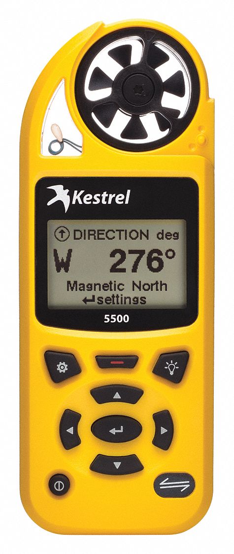 Weather Meter: 5500, Yellow – Non-Bluetooth, IP67, 0.4 to 89 mph, -20° to 158°F, Backlit LCD
