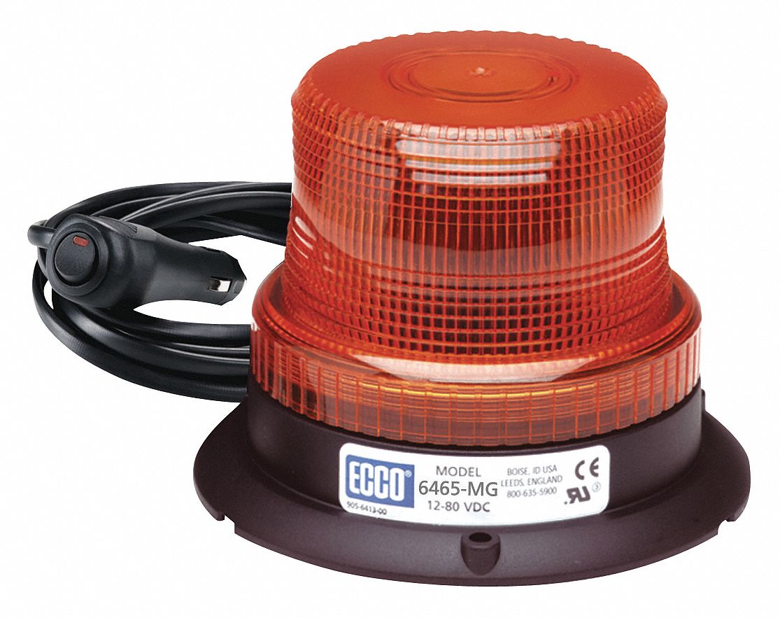 BEACON LIGHT, FLASHING BEACON, AMBER, 3⅞ IN OVERALL H, LED, 12 TO 80V DC