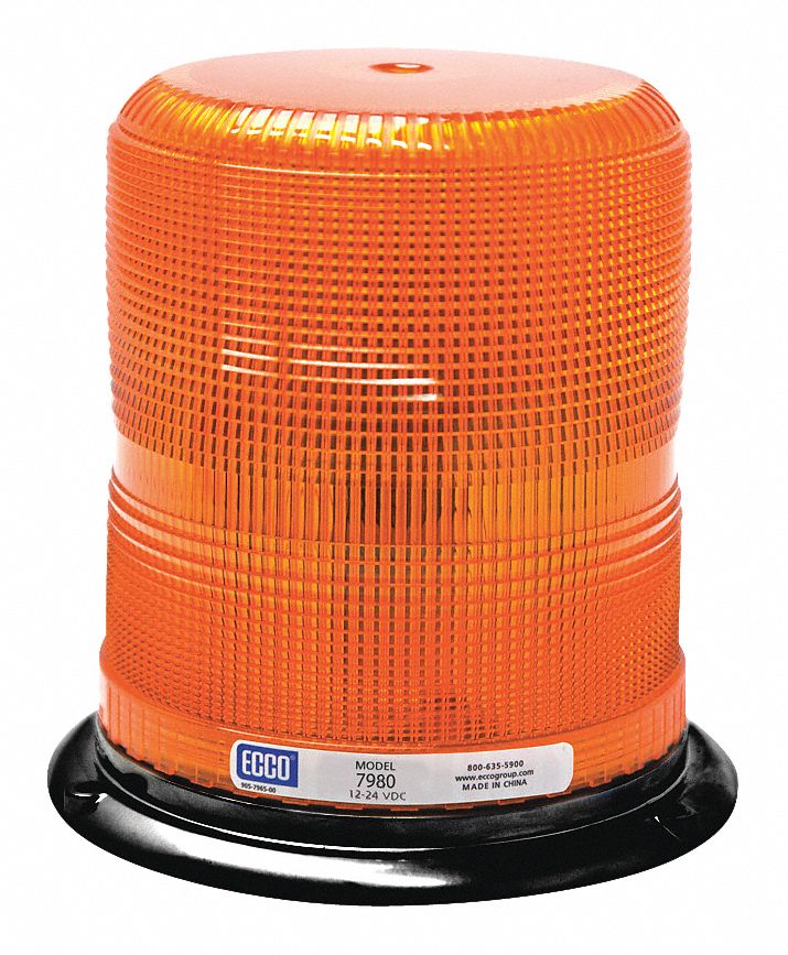 BEACON LIGHT, FLASHING BEACON, AMBER, 6 11/16 IN OVERALL H, LED, 12 TO 24V DC