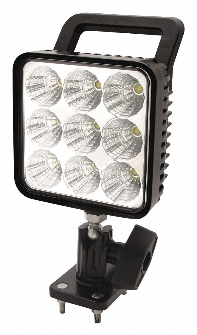 Vehicle Work Light: Square, Spot, LED, Pedestal, Pigtail, Universal, Surface Mount, Black