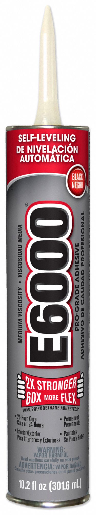 Construction Adhesive: E6000, 10.2 fl oz, Cartridge, Black