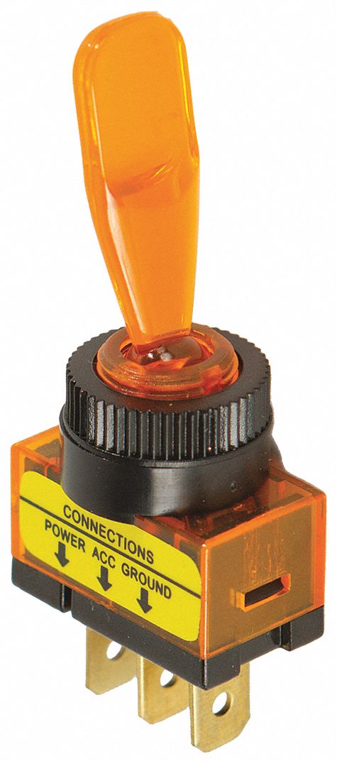 Automotive Switch: Toggle Switch, SPST, 3 Connections, On/Off, Amber, Amber