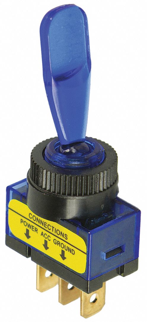 Automotive Switch: Toggle Switch, SPST, 3 Connections, On/Off, Blue, Blue