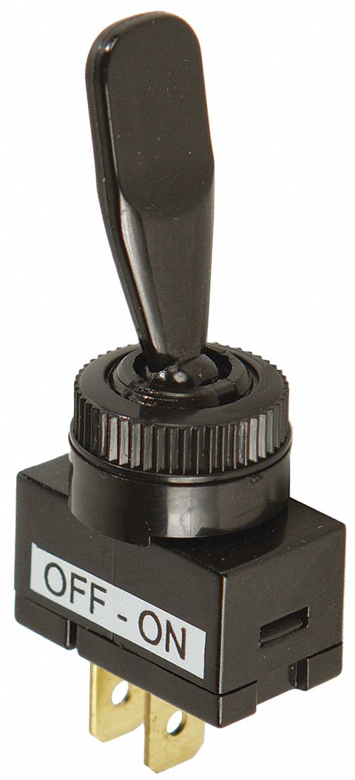 Automotive Switch: Toggle Switch, SPST, 2 Connections, Off/On, Black, Black, Blade